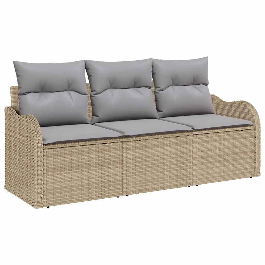 Set Divano da Giardino 3 pz | Set Salotto da Giardino Beige Poly Rattan