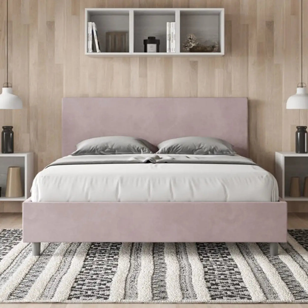 Letto matrimoniale senza rete imbottito 160x200 microfibra glicine Adele