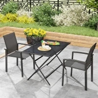 Set 2 Sedie da Giardino Impilabili con Seduta Traspirante, in Alluminio e Textilene, 56x58x89 cm, Grigio Carbone