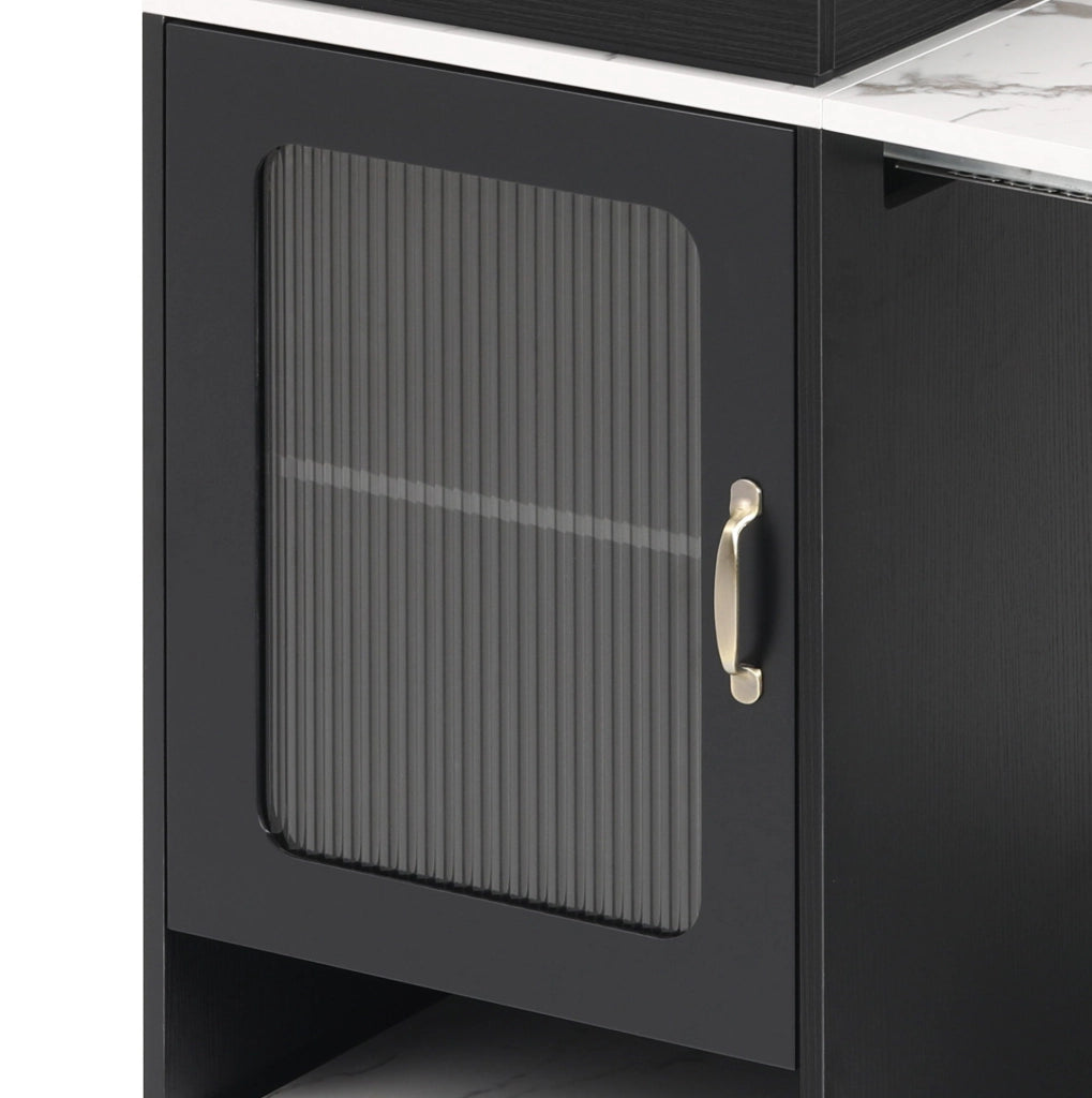 Tavolo allungabile 80x71~111~151x92 cm con prese integrate; MDF e vetro bianco e nero