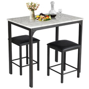 Set tavolo con 2 sgabelli senza schienale in similpelle, Set di mobili da 3 pezzi per sala da pranzo Bianco