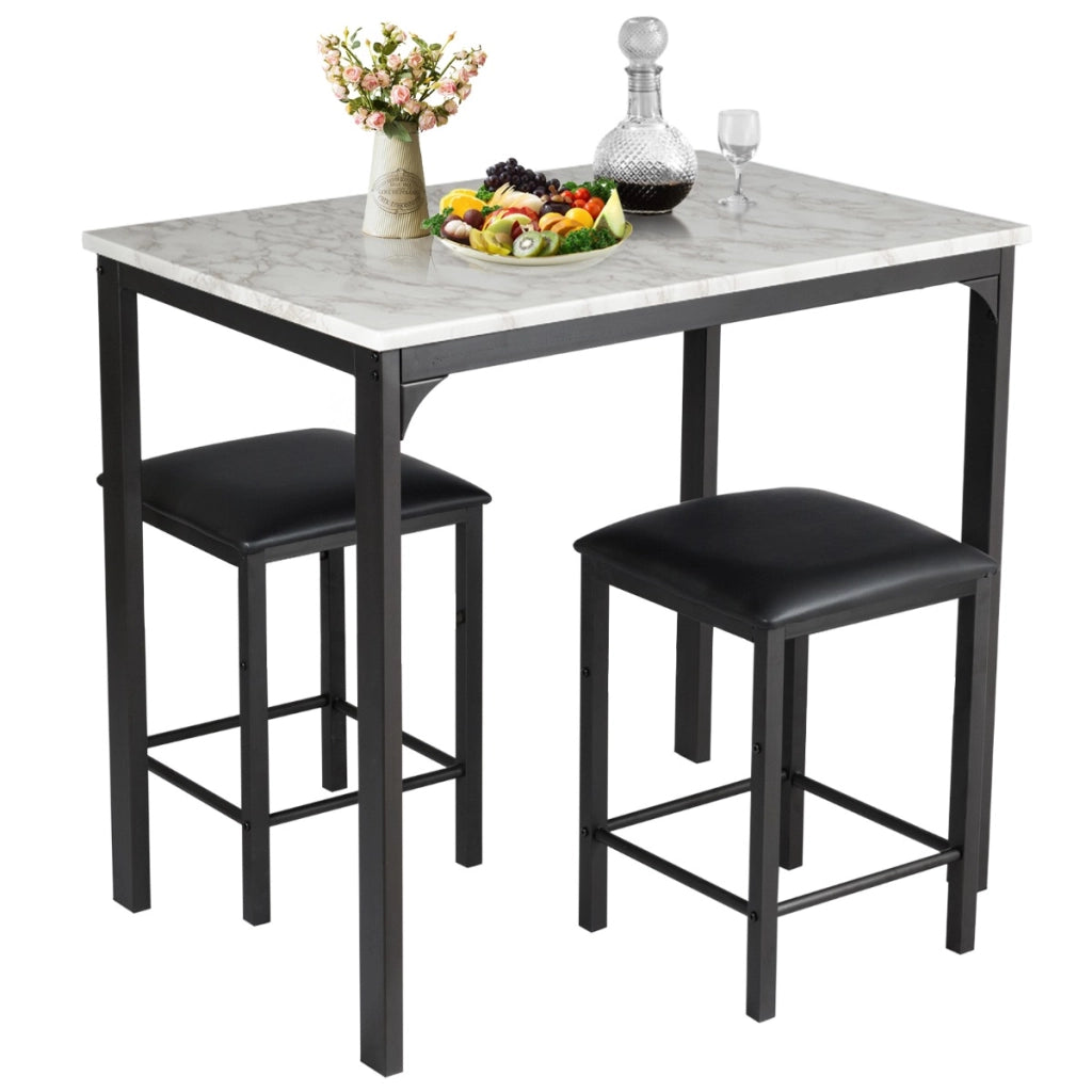 Set tavolo con 2 sgabelli senza schienale in similpelle, Set di mobili da 3 pezzi per sala da pranzo Bianco