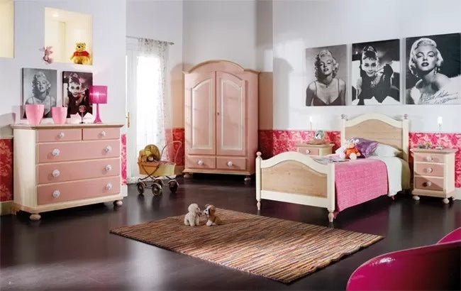 Cameretta da letto singolo legno massello colore rosa - Mobili 2G