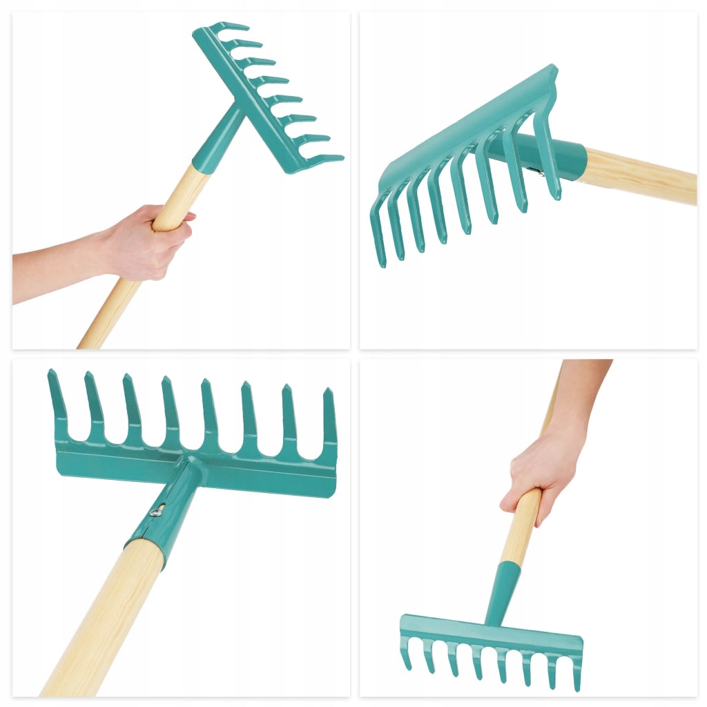 Rastrello per foglie KADAX per giardino, erba, manico in legno, 134 cm, rastrello da donna a 8 punte