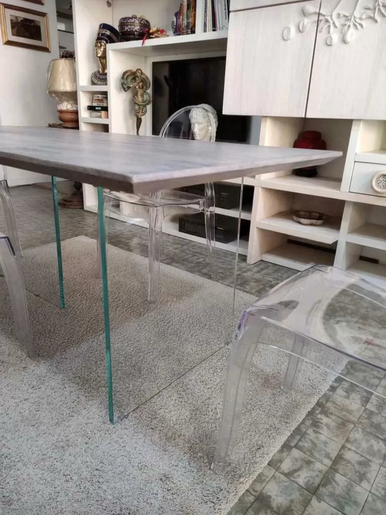 Tavolo fisso in rovere massello nodato finitura beton spessore 4 cm. misura l.180 p.90 h.75 (1668) - Mobili 2G