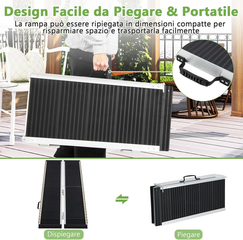 Set di 2 Rampa per Sedie a Rotelle in Alluminio, Rampa Telescopica Pieghevole con Superficie Antiscivolo, Capacità di Carico di 272 kg, per Soglie, Gradini, Scale (152,5 x 74cm)
