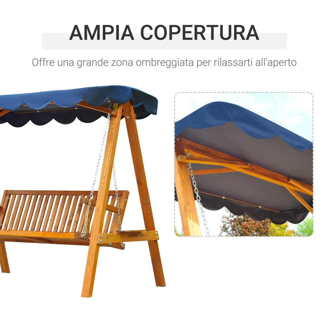 Dondolo da Giardino 3 Posti in Legno con Baldacchino Swing Blu