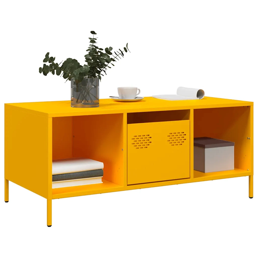 Tavolino da salotto | Tavolino da caff¨¨ | Tavolino da Soggiorno Giallo 101,5x50x43,5 cm Acciaio Laminato a Freddo