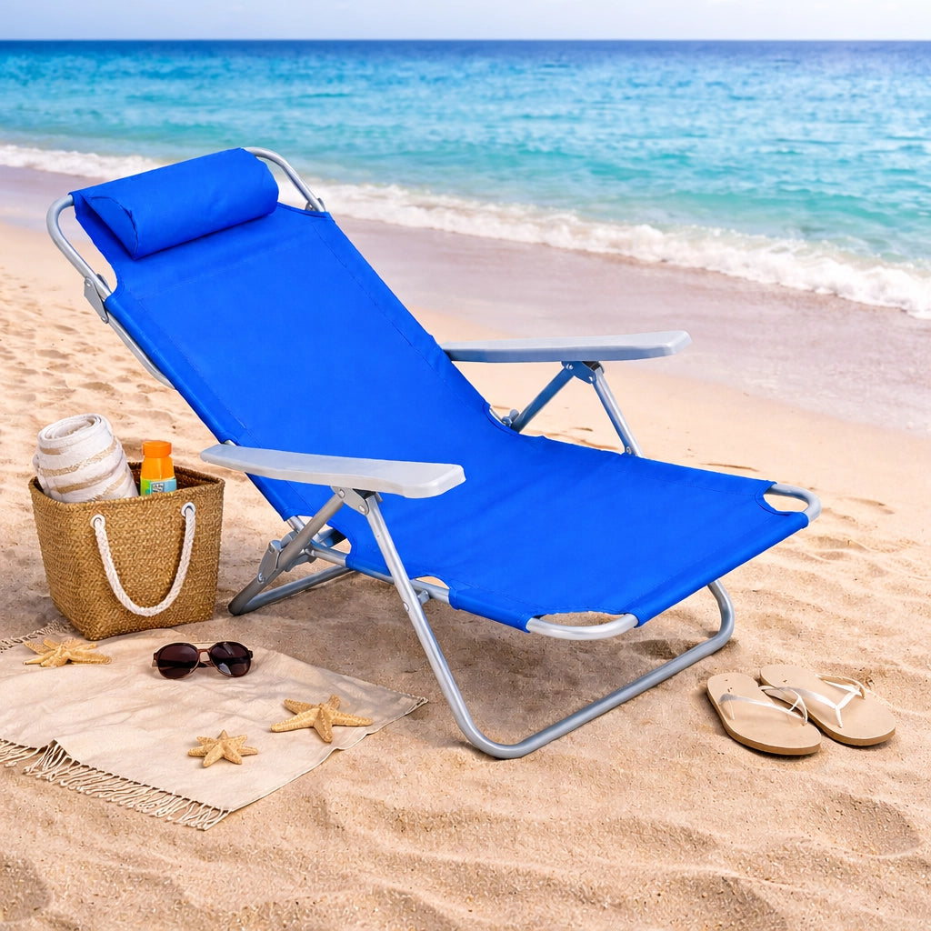Sedia Spiaggina Prendisole Pieghevole Reclinabile 5 Posizioni Blu Mare Spaggia