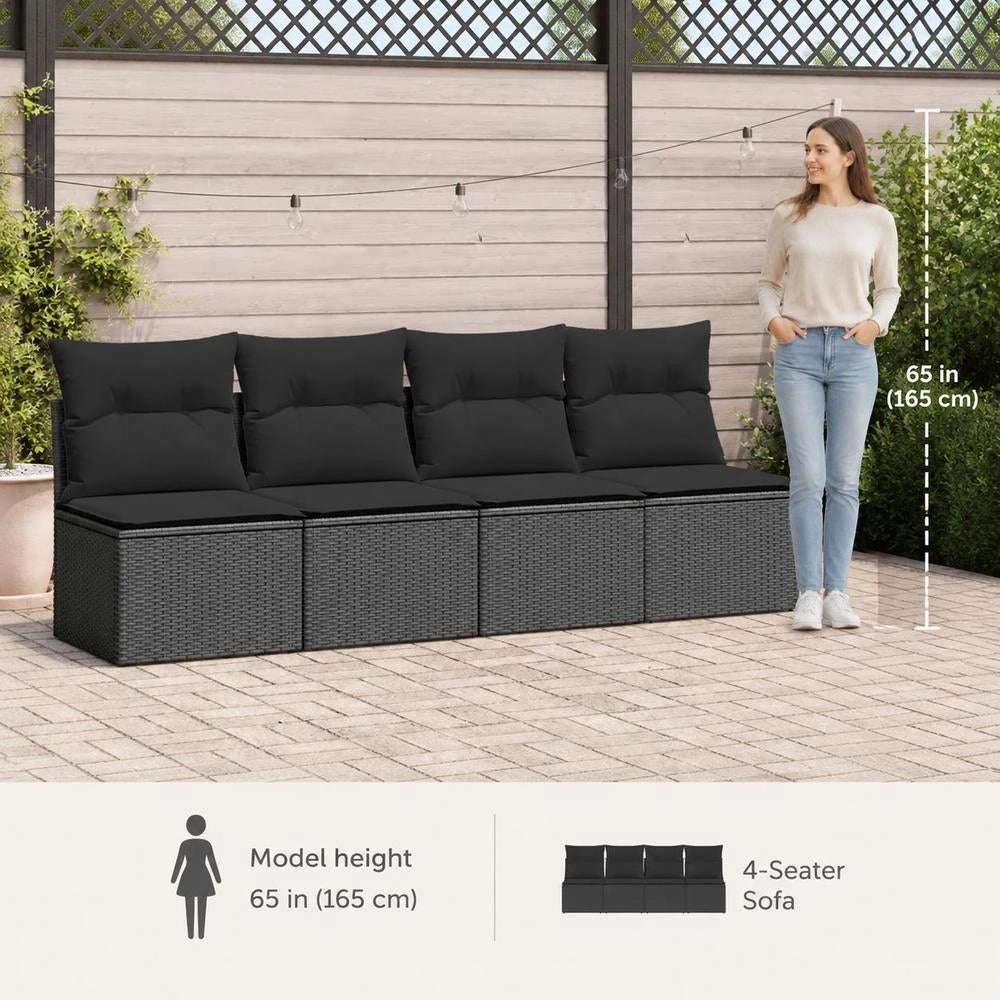 Garden Sofa With Cushions 4-seater Black Poly Rattan