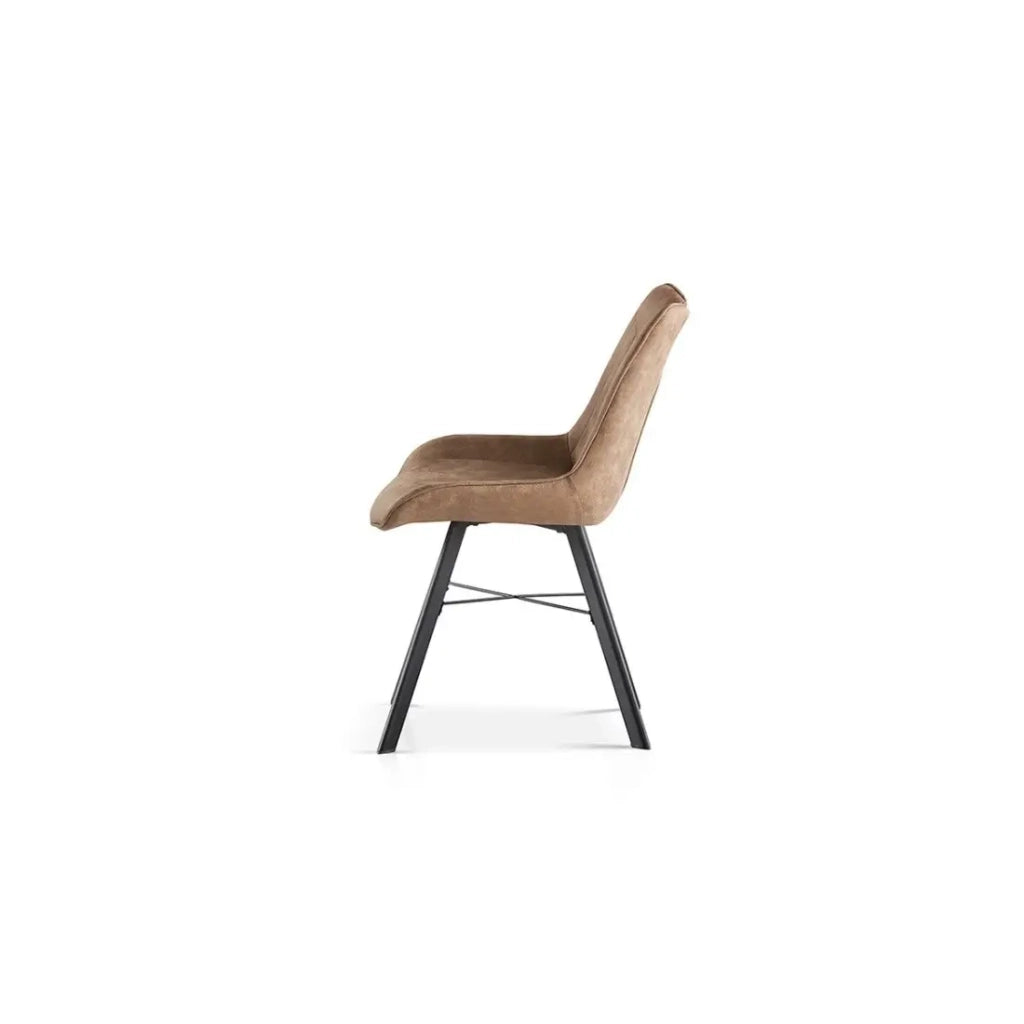 Sedia PAOLA – Microfibra PU marrone scuro – Piedi in metallo nero – Stile contemporaneo