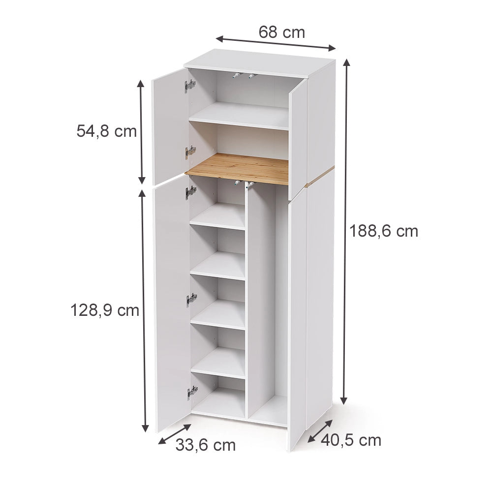 Armadio alto Viktor Bianco/Rovere artigianale 68 x 188.6 cm con 8 scomparti chiusi Vicco