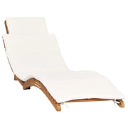 Lettino prendisole sedia a sdraio lettino prendisole letto da giardino mobili da giardino mobili da esterno pieghevoli con cuscino bianco crema legno di teak 02_0012835