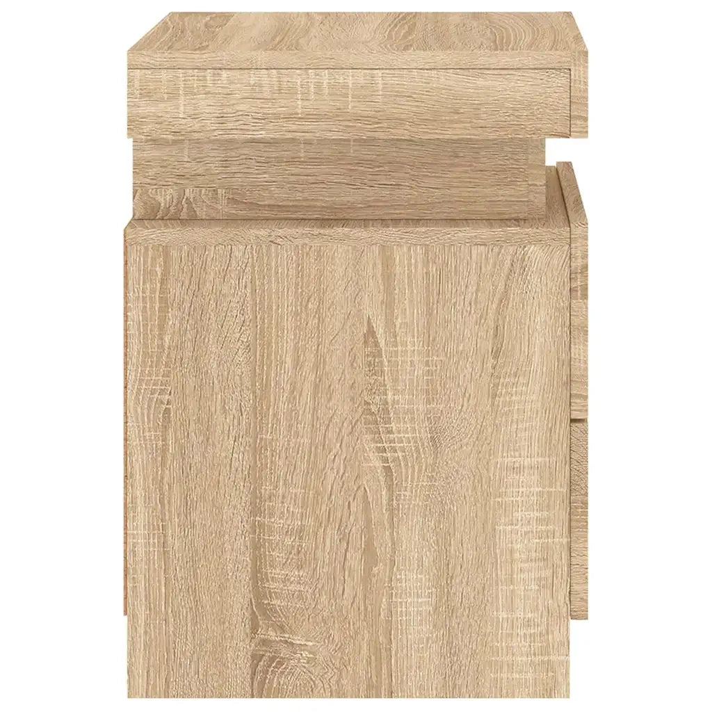 Set di 2 Comodini | Armadio da Notte | Mobiletto da notte con Luci LED Rovere Sonoma 35x39x55 cm