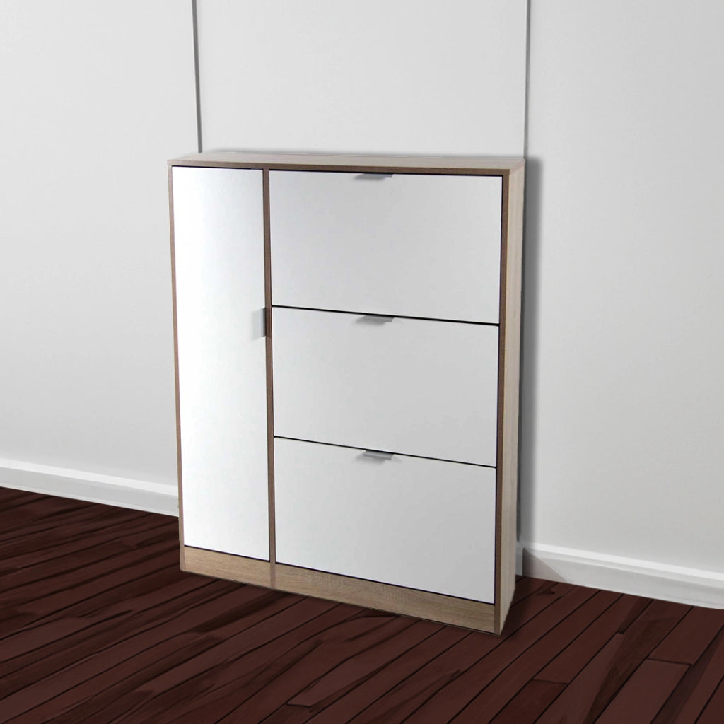 SCARPIERA 3 VANI E ANTA BIANCA E EFFETTO LEGNO ROVERE E BIANCO 99X24X122 CM