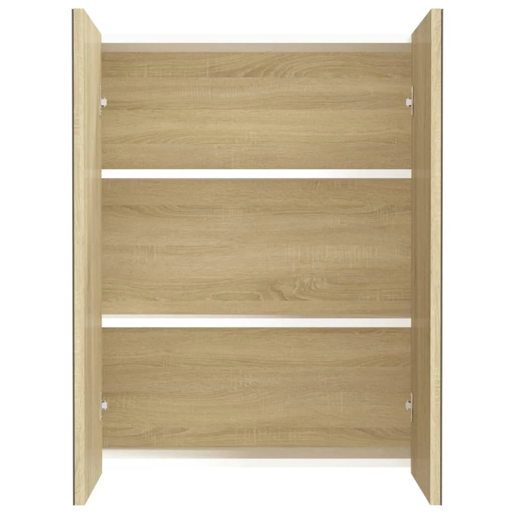Mobiletto con specchio da bagno 60 x 15 x 75 cm bianco e rovere MDF 02_0006709