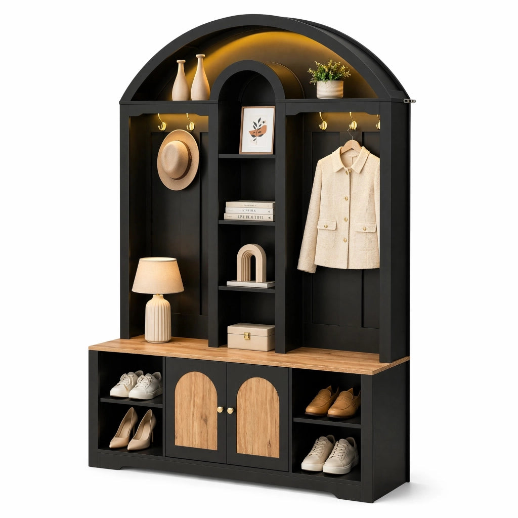 Armadio guardaroba 150x40x195 cm nero MDF, ganci e ripiani