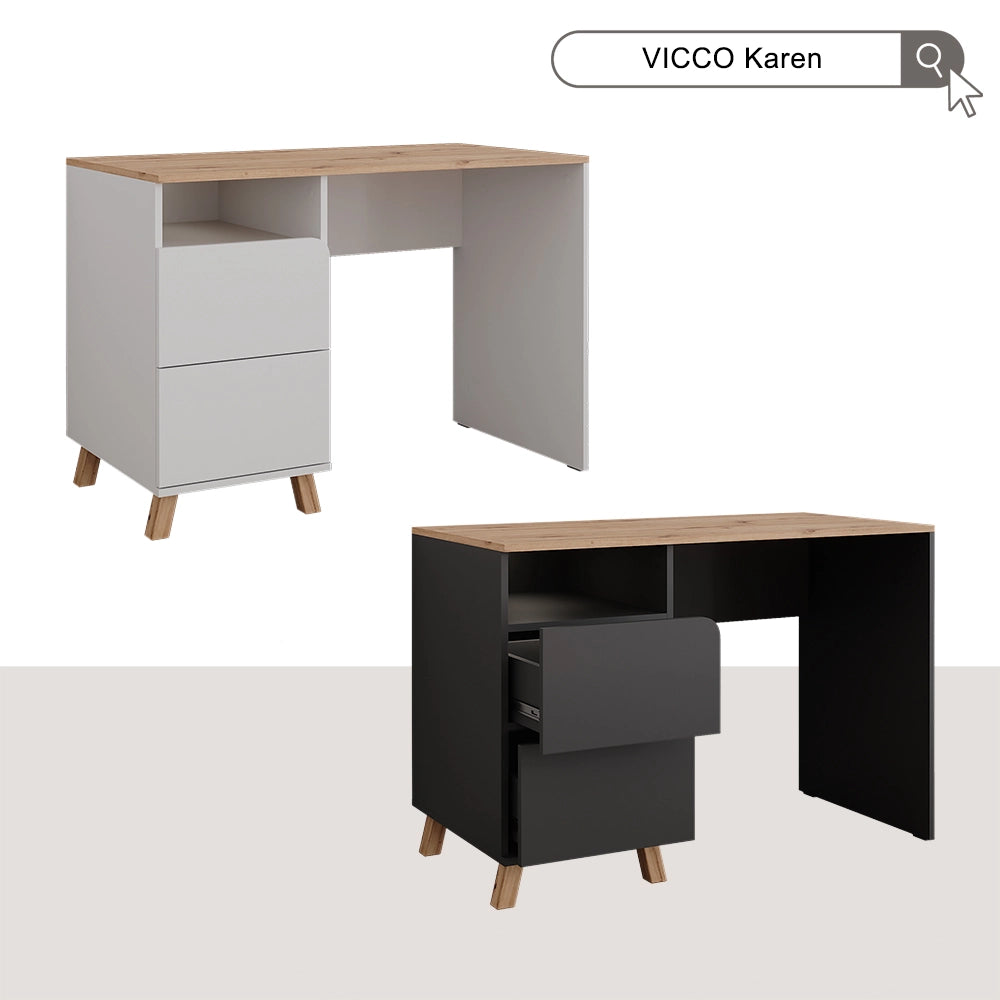Vicco Tavolo da toeletta Bianco/Artisan 110 cm con sgabello e specchio LED