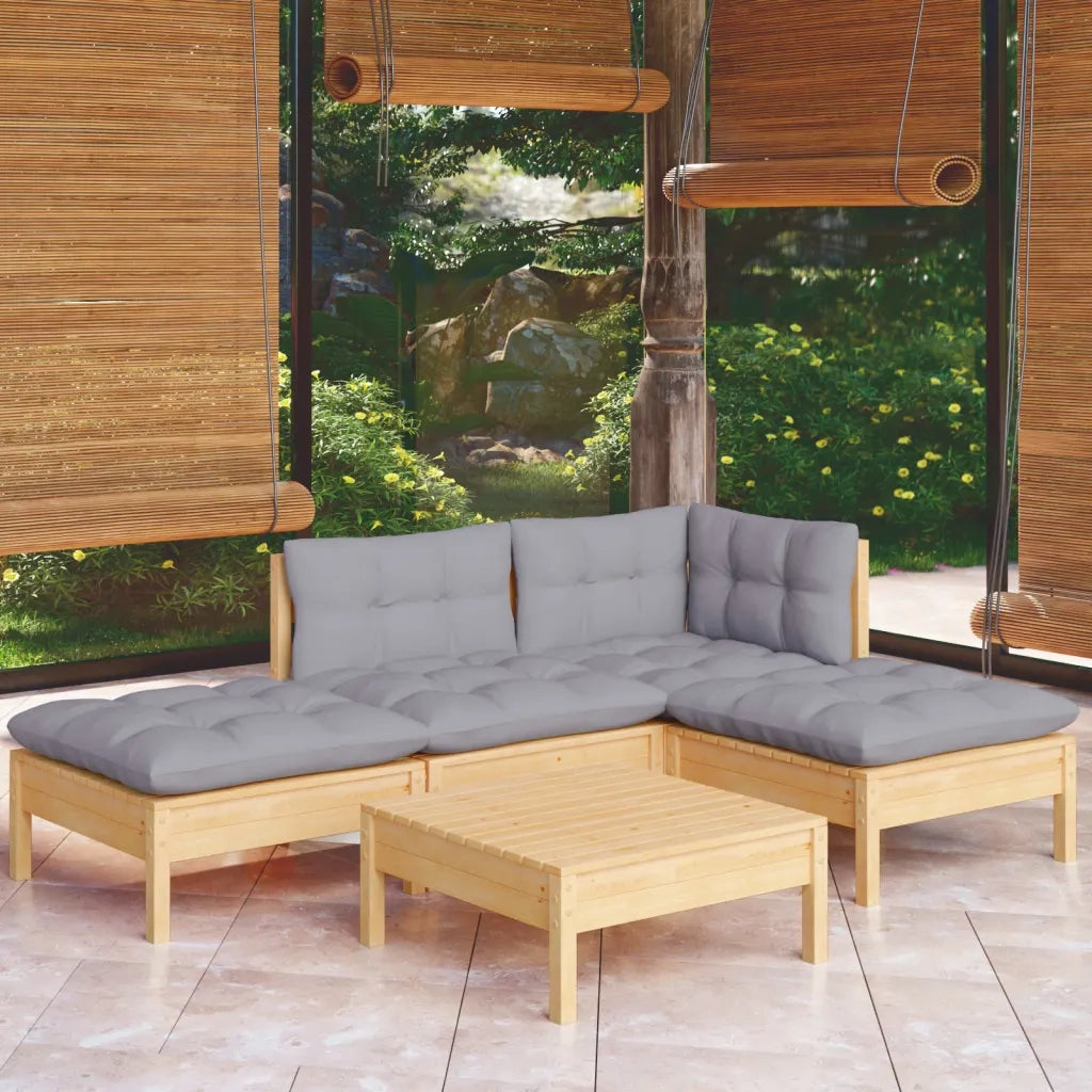 Set Divani da Giardino 5 pz | Set Salotto da Giardino con Cuscini Grigi Massello di Pino