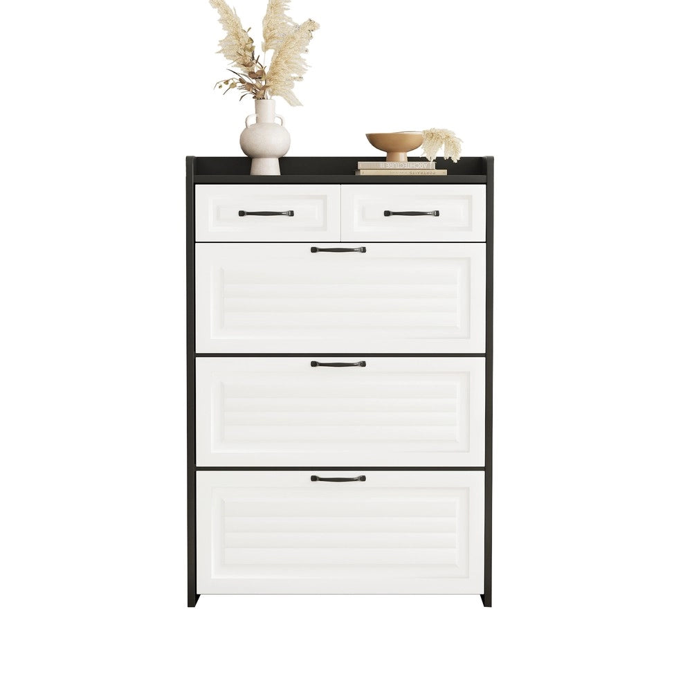 Scarpiera con Ante e Cassetti ¨C MINIMAL ¨C Legno, Bianco, 80x23.5x131 cm