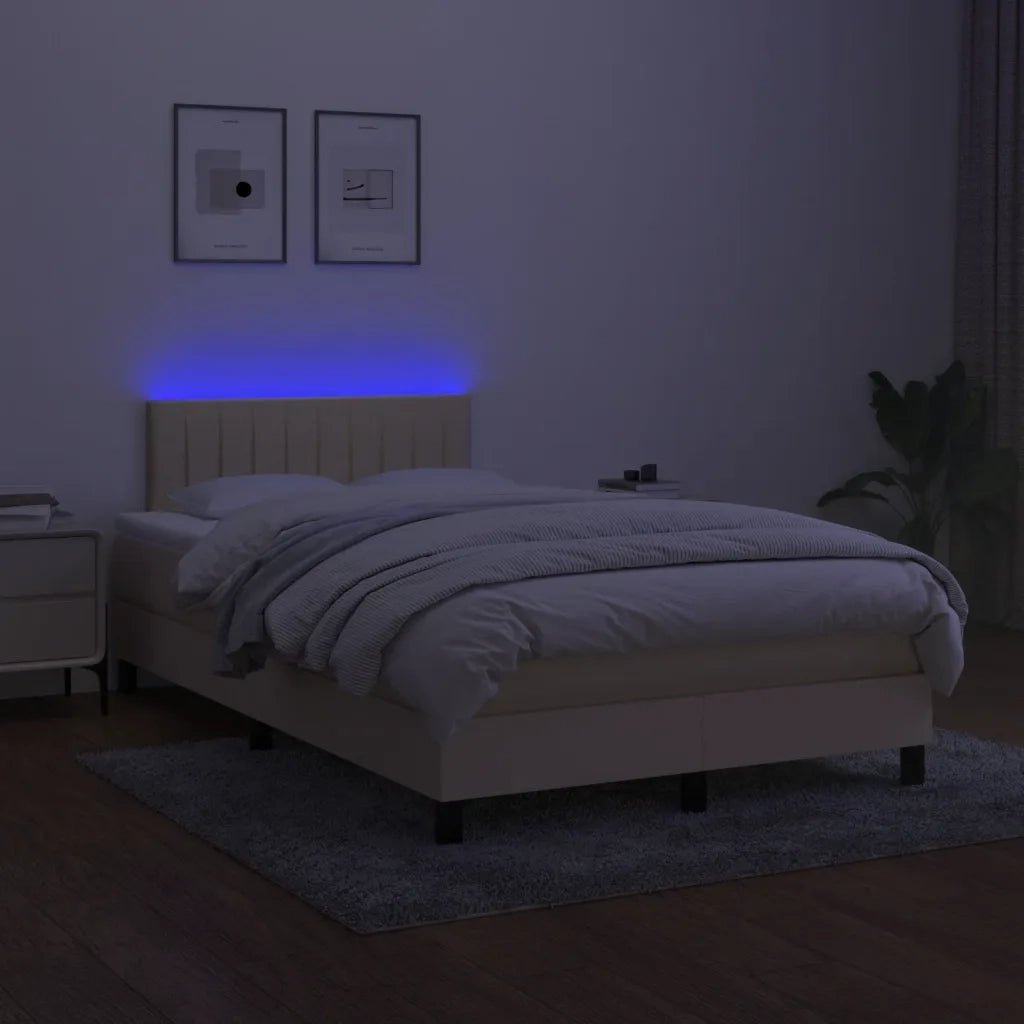 Letto a Molle con Materasso e LED Crema 120x190 cm in Tessuto 3270058