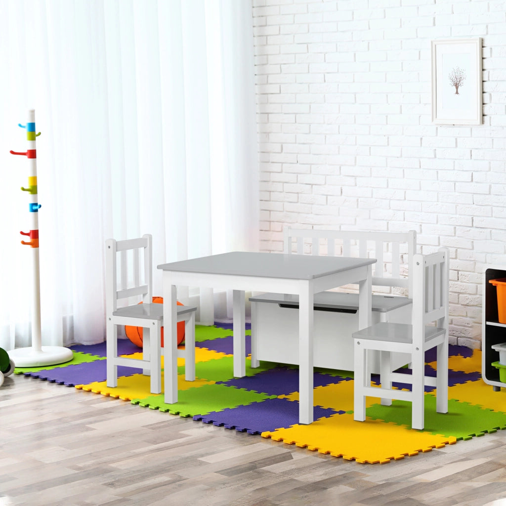 Tavolo bambini con sedie e panchina ¨C zephmum ¨C grigio e bianco 90x50x45