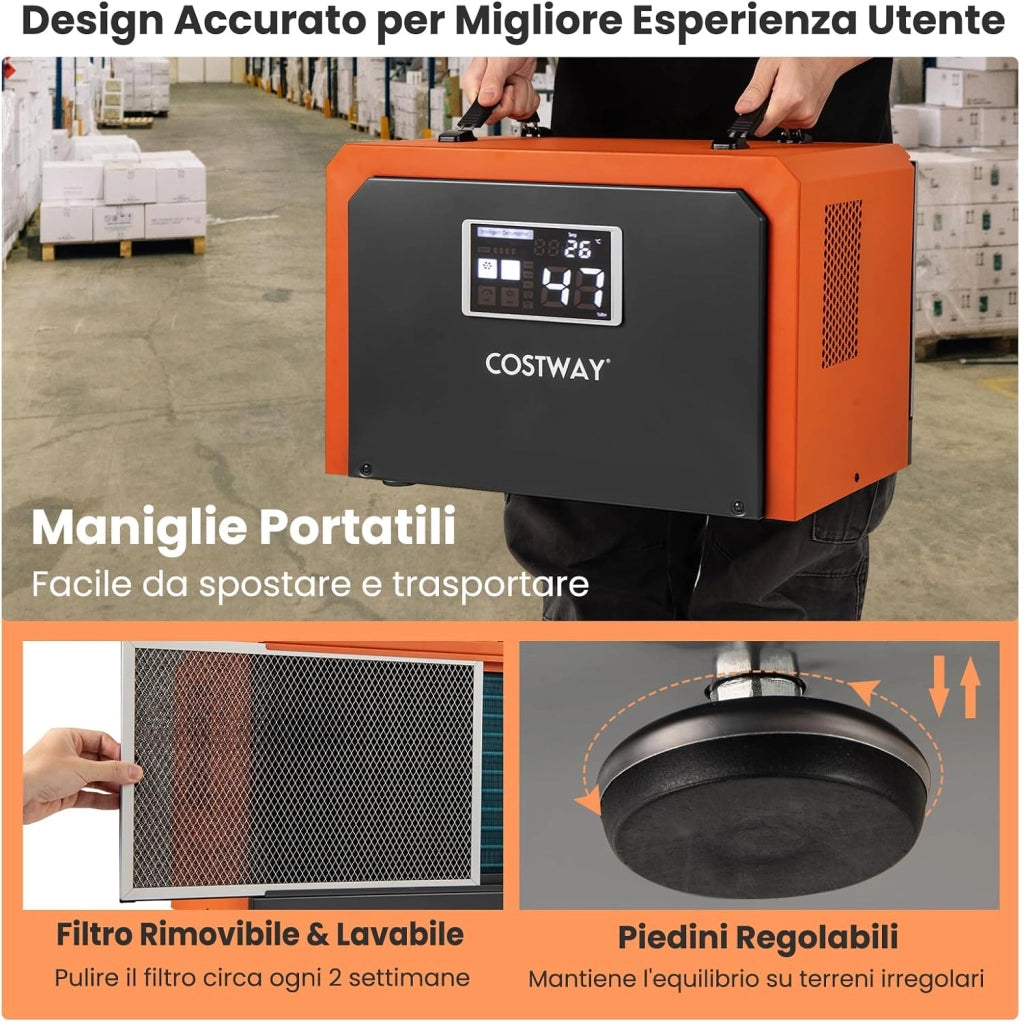 60L Deumidificatore Commerciale, Deumidificatore Industriale con Tubo di Scarico e Timer 24H, Copertura 560㎡, Sbrinamento Automatico, per Cantina Magazzino