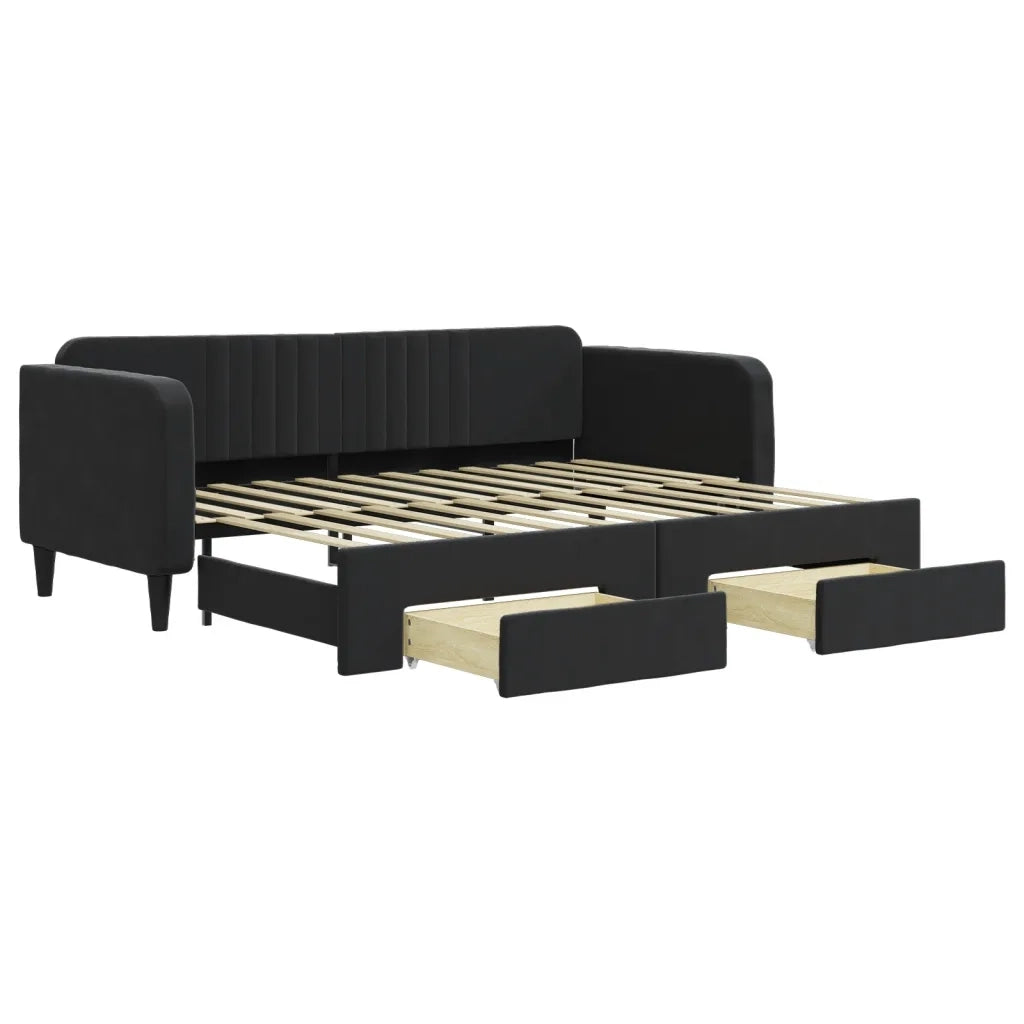Divano letto | Sof¨¤ letto | Letto singolo Estraibile con Cassetti Nero 90x200 cm in Velluto