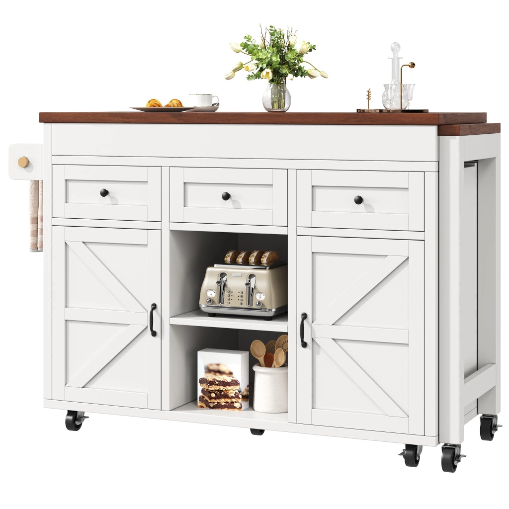 Tavolo da Pranzo Allungabile con Isola Cucina e Cassetti ¨C MINIMAL ¨C Bianco 131.5-210 cm