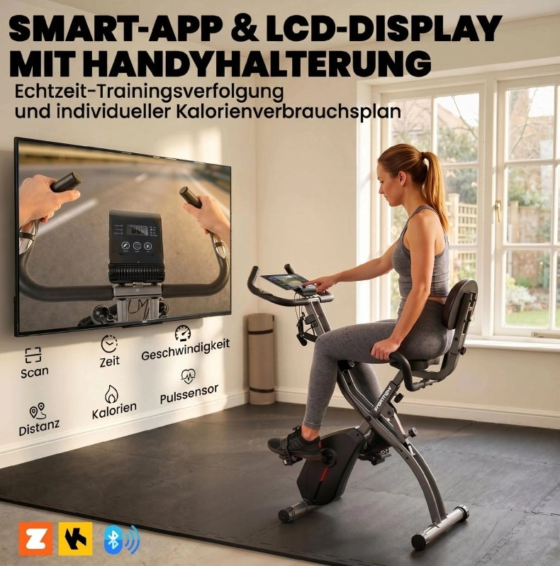 Cyclette pieghevole 3 in 1 con bande elastiche e Bluetooth