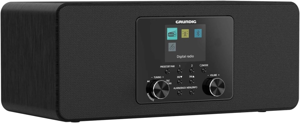 DTR 4600 2.0 DAB+ Radio digitale FM 2.0 Sistema di altoparlanti stereo da 10 W RMS, Funzione Allarme, Automatico addormentato, Display a colori, Nero