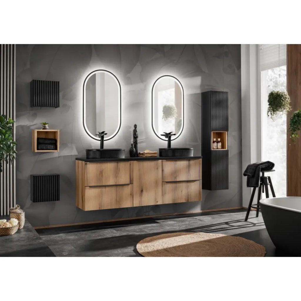 Mobile da bagno VANO - Cesto per la biancheria - Rovere - L40 × P39 × H57 cm - Da appendere