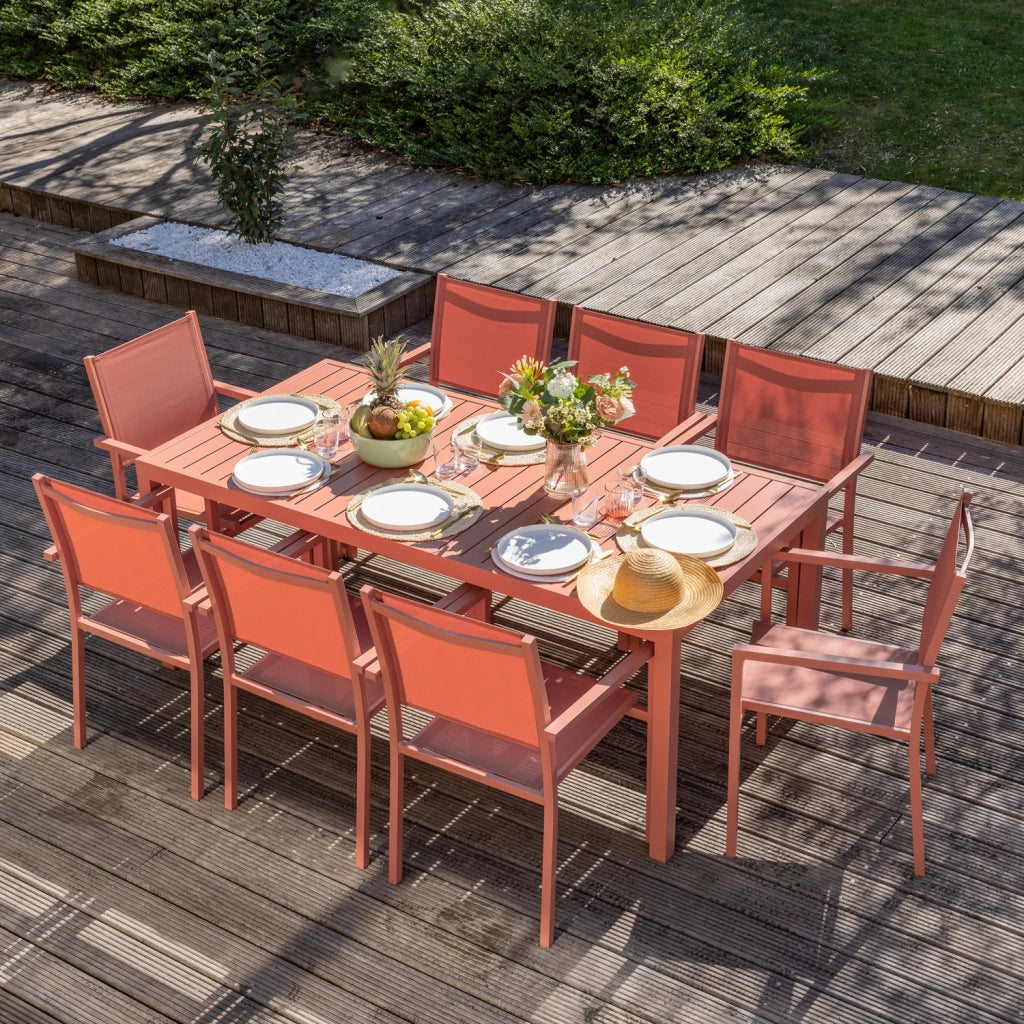 Set di mobili da giardino BARI in textilene terracotta 8 posti - alluminio terracotta