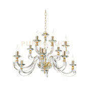 LAMPADARIO 1306 12 LUCI TRASPARENTE E ORO ATTACCO E14 D.100CM