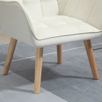 Poltrona Design Scandinava in Legno ed Effetto Velluto Crema, per Soggiorno o Ufficio, 67x61.5x71cm