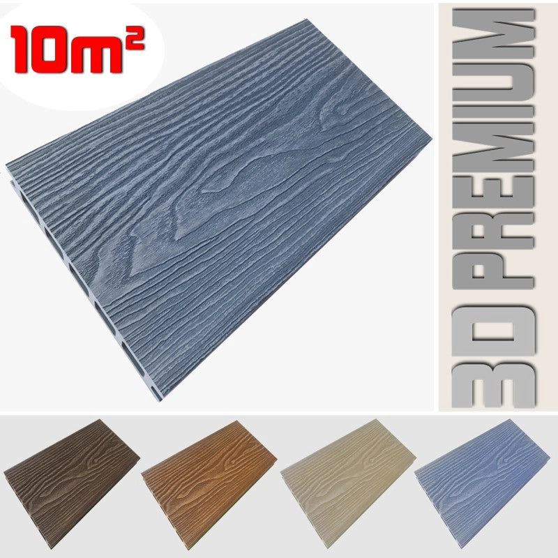 Listone WPC 3D 10m² per pavimentazione decking colore Smoky Grey effetto legno listone 146x2200mm spessore 25mm