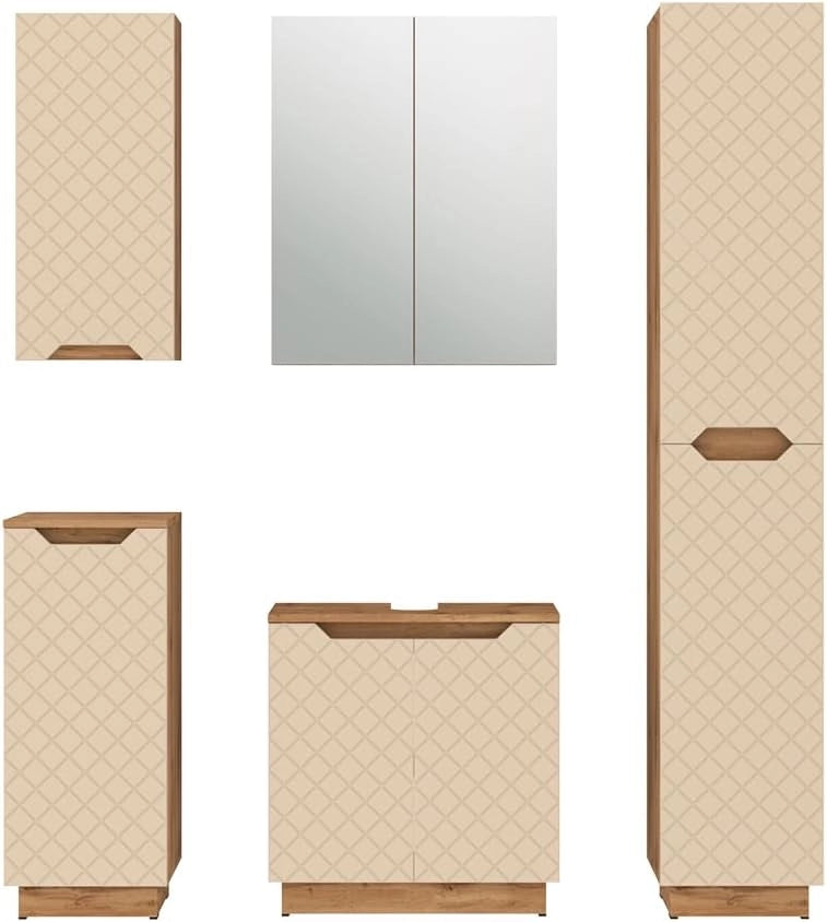 Set di mobili da bagno Lotta, Cachemire, 59.8 cm, composto da mobile sottolavabo, specchiera, colonna, base media e pensile