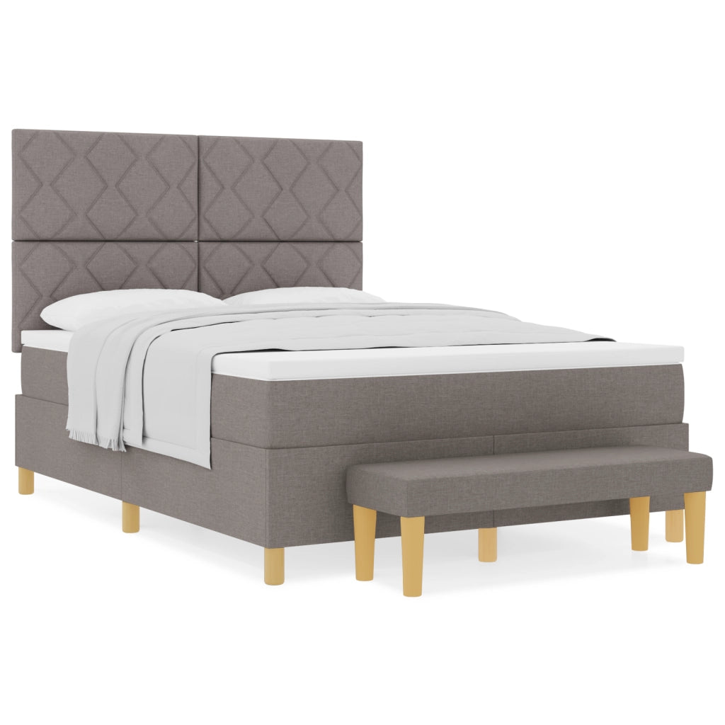 Letto con Box Spring con Materasso e Panca Tortora 160x200 cm Tessuto