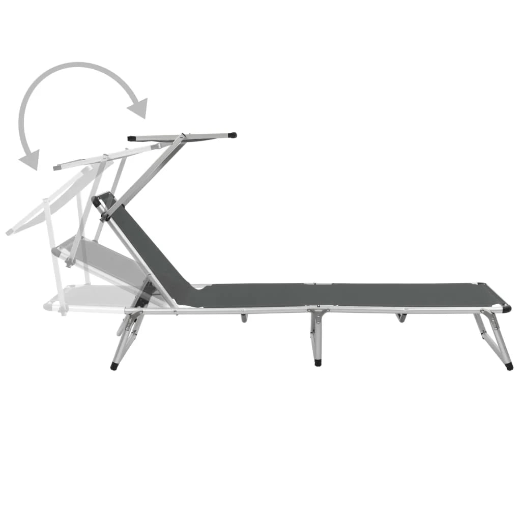 Lettino prendisole sedia a sdraio lettino prendisole letto da giardino mobili da giardino mobili da esterno pieghevoli con tettoia in alluminio e textilene grigio 02_0012817