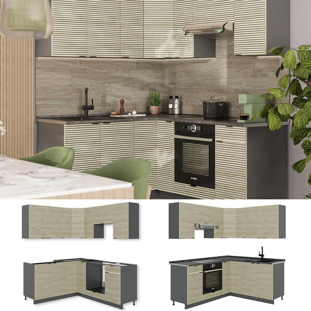 Vicco Cucina angolare completa Pannello in rovere/antracite 160 x 190 cm , PL Marmo