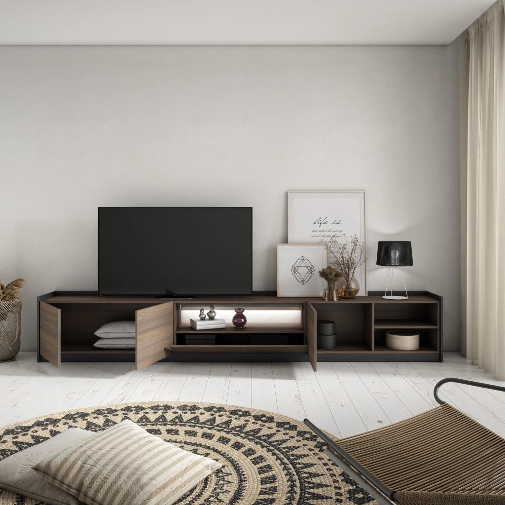 Mobile TV Soggiorno, 310x50x37 cm, Per TV fino a 80", LED, Rovere scuro e Nero