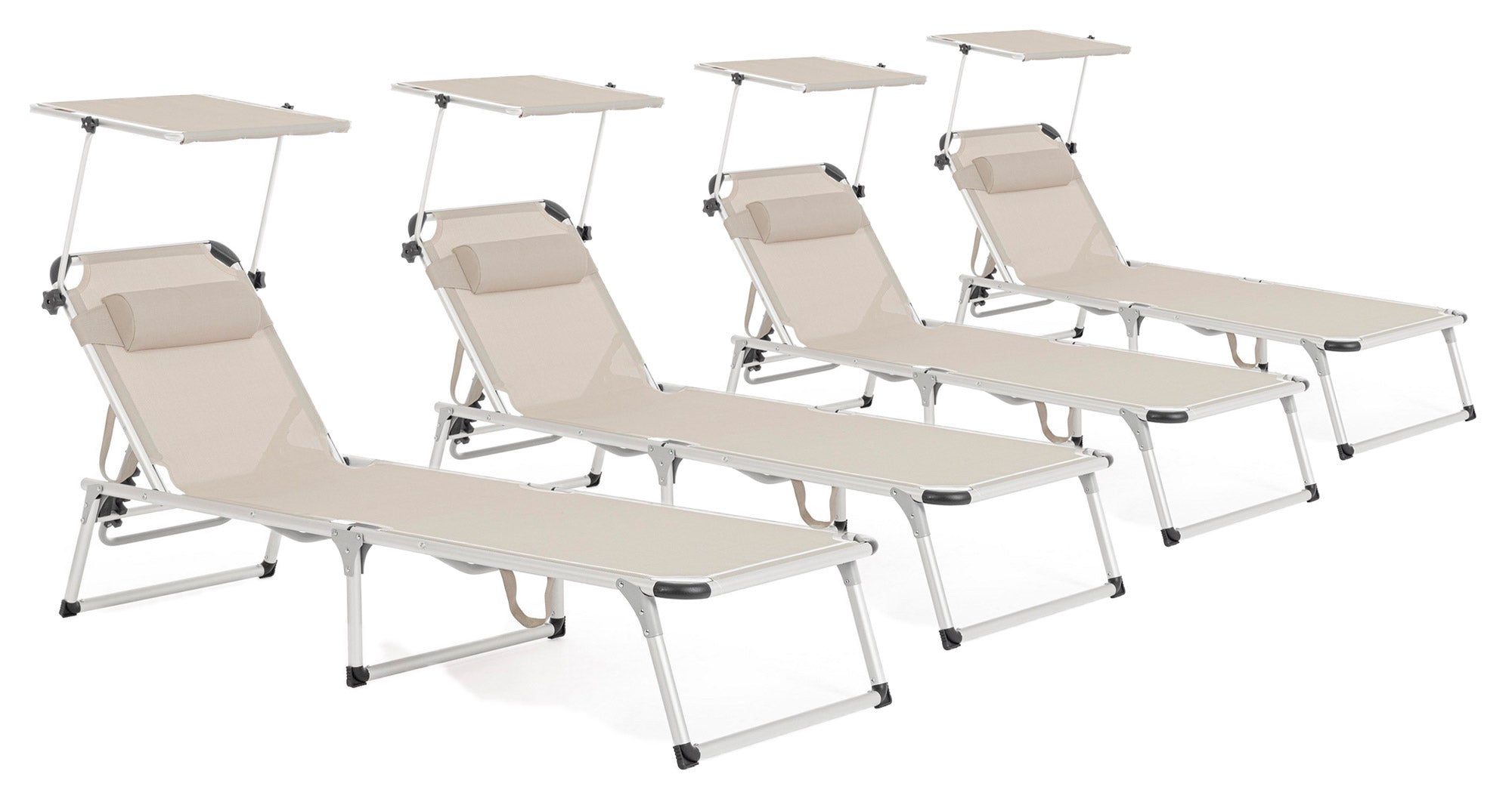 Set 4 Lettini Prendisole da Giardino con Tettuccio 58x193x76 cm in Alluminio Cayo Grigio Ghiaccio