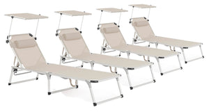 Set 4 Lettini Prendisole da Giardino con Tettuccio 58x193x76 cm in Alluminio Cayo Grigio Ghiaccio