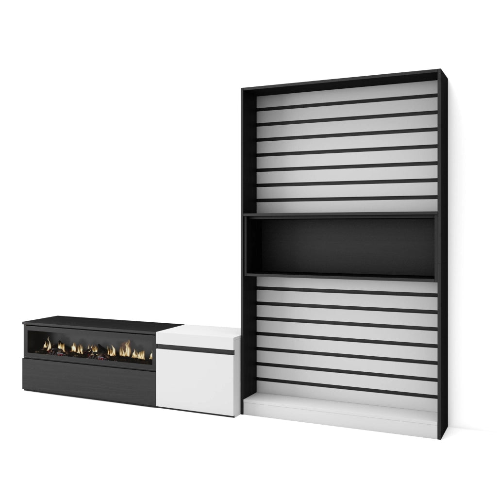 Mobile TV, Soggiorno, 260x35x186cm, Per TV fino a 65", Camino elettrico, Bianco e nero RF2546