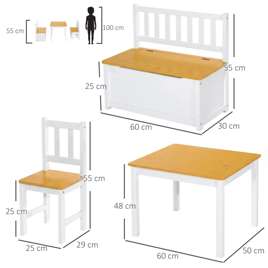 Tavolo bambini con 2 sedie e banco con cassetti ¨C zephmum ¨C bianco e naturale