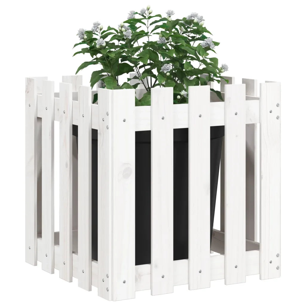 Fioriera | Cassetta per fiori | Vaso Giardino a Recinzione Bianco 50x50x50 cm Massello Pino