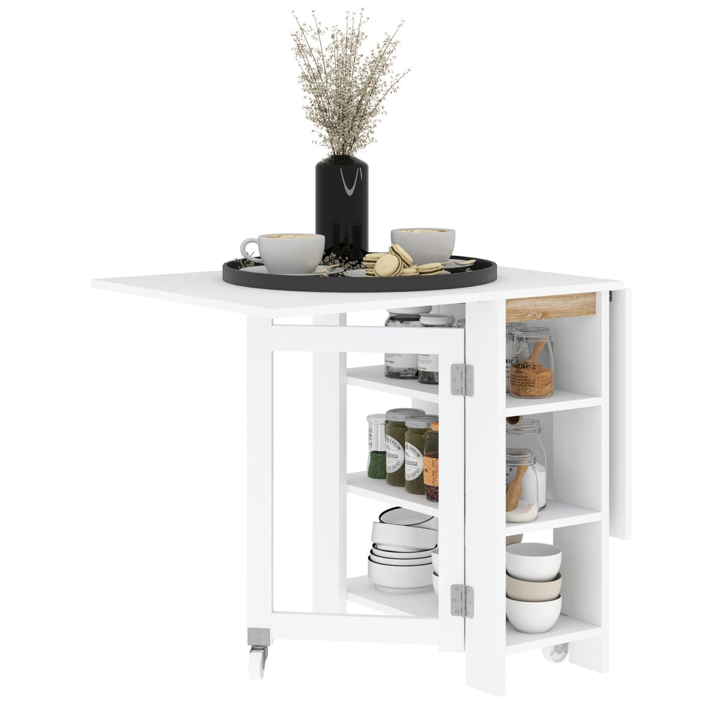 Tavolo da Cucina Pieghevole con Ruote e Ripiani ¨C Zephmum ¨C Bianco 120x60x75 cm