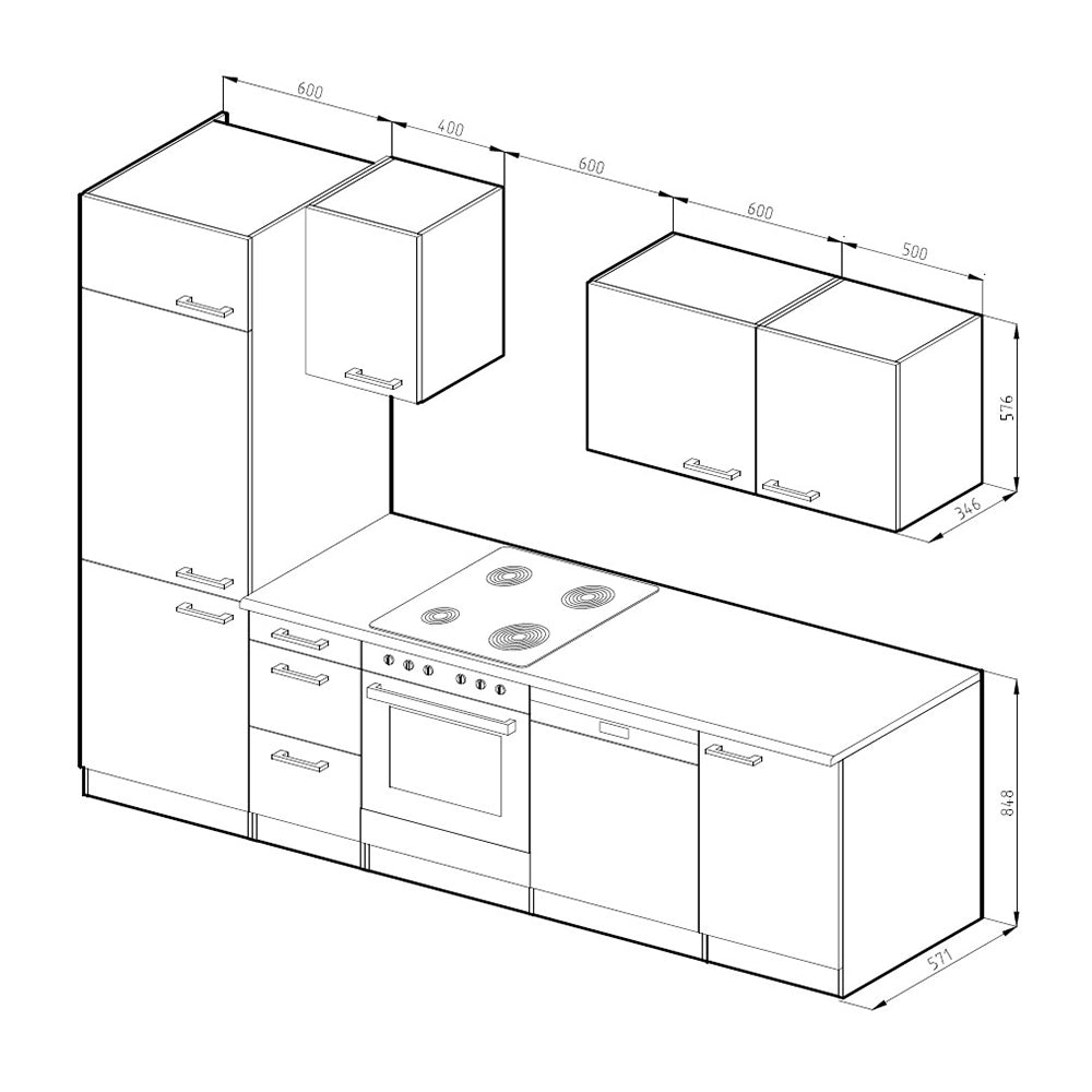 Vicco Cucina componibile Bianco 270 cm senza piano di lavoro con striscia LED