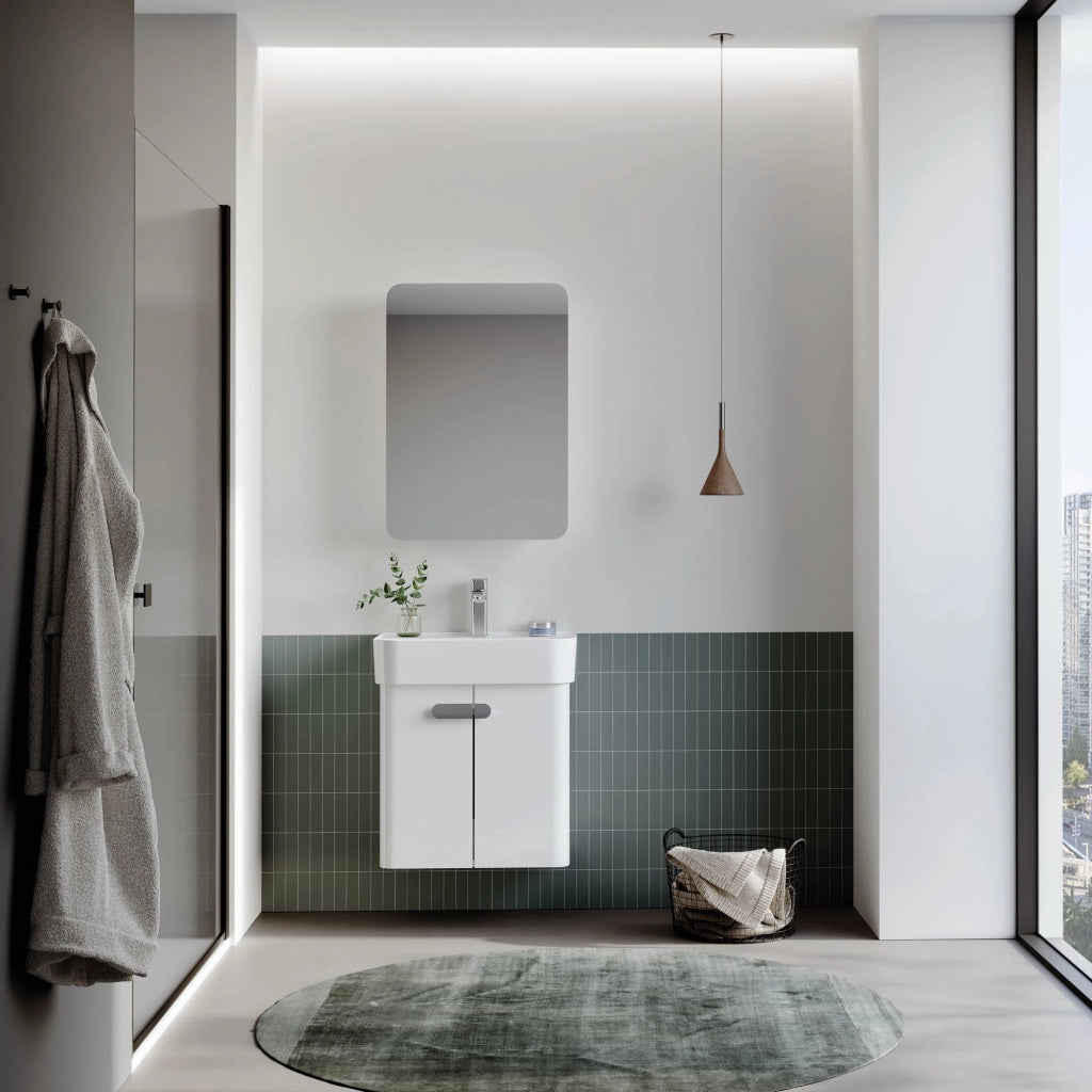 Set mobile lavabo con specchio (2 pezzi) "Orbit 55" - 55 x 38 x 62 cm - Bianco
