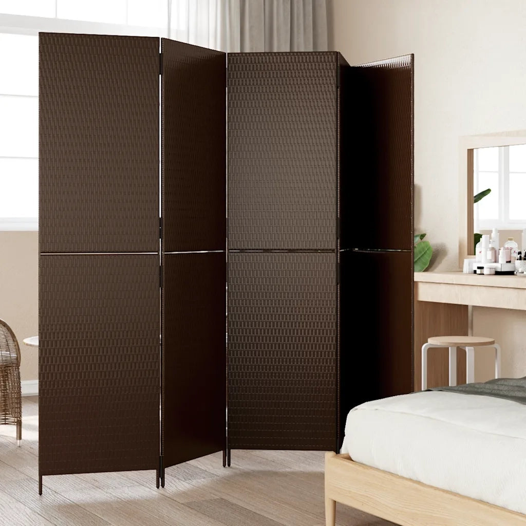 Divisorio per Ambienti | Divider per stanze | Paravento a 5 Pannelli Marrone in Polyrattan